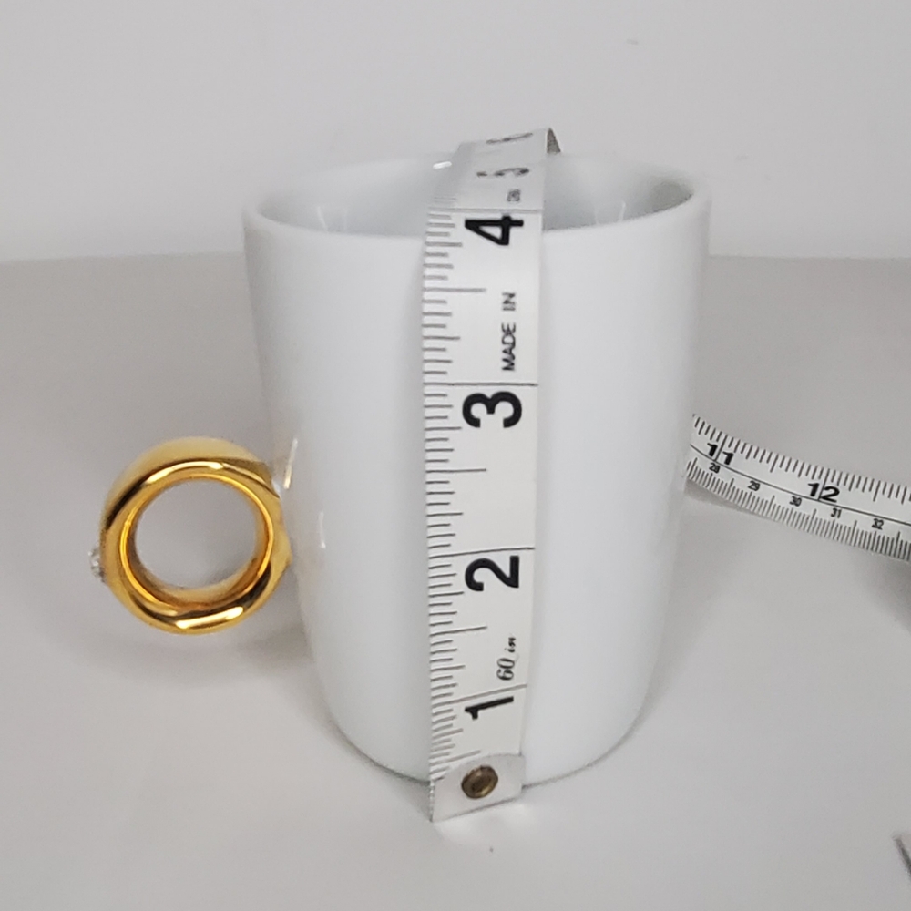 FLOYD 4"high x 3"diameter White /Gold Ring w/swaroski Crystal Ceramic Coffee Mug - Picture 7 of 8